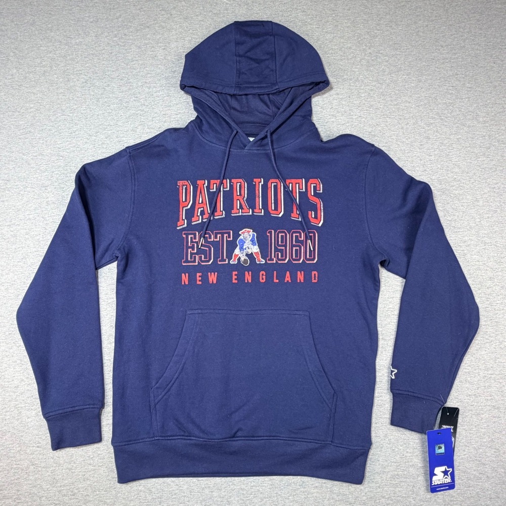 Starter New England Patriots Hoodie Mens Medium Navy Blue Est 1960 NWT NFL